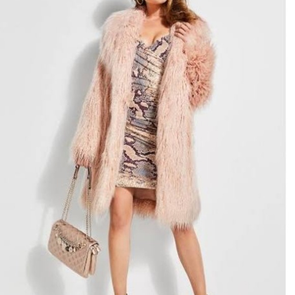 GUESS Womens Long Sleeve Serenity Fur Coat GUESS Womens Long Sleeve Serenity Fur Coat